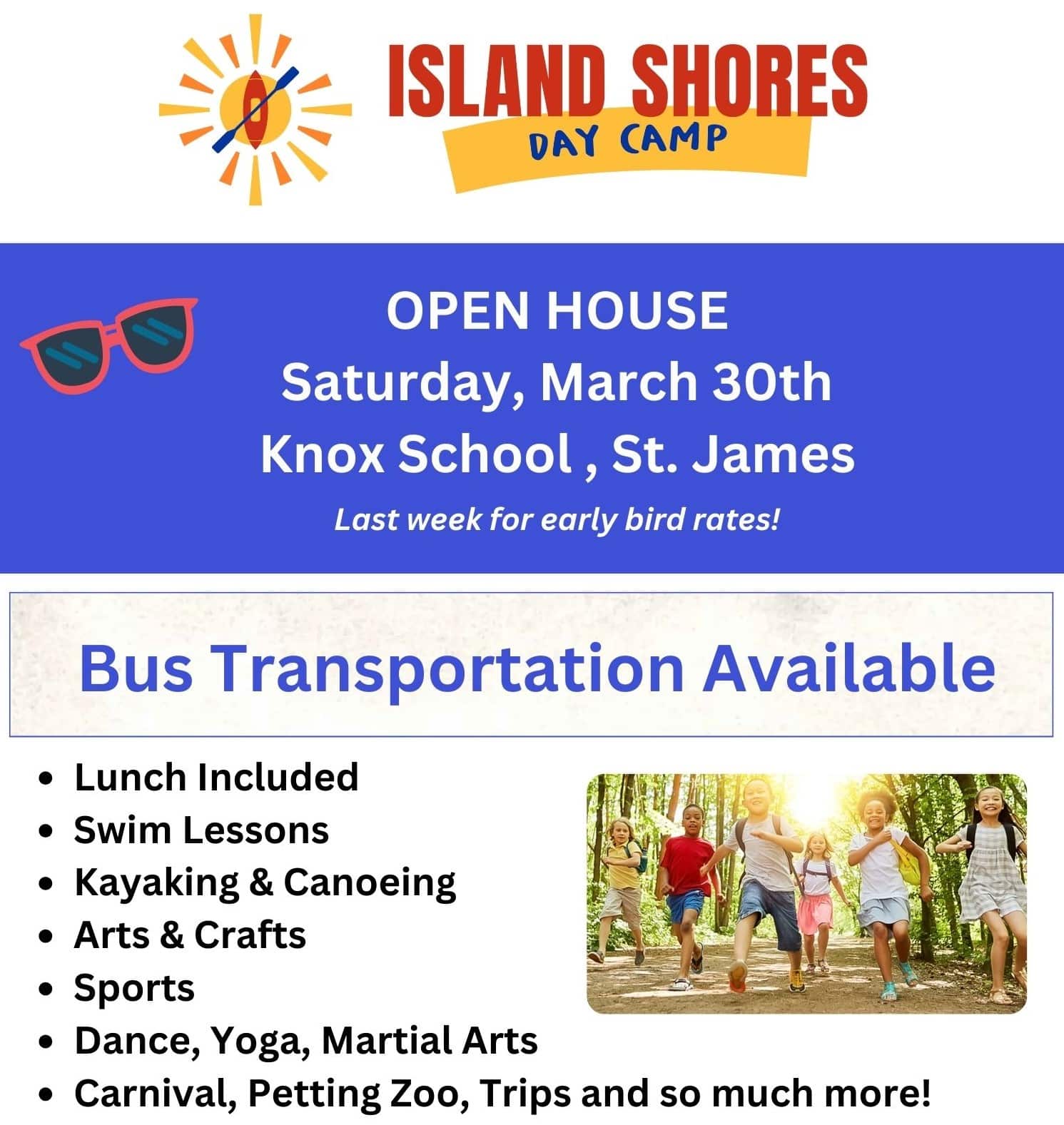 Island Shores Day Camp for Children 4–14. Early Bird Registration Still In Effect